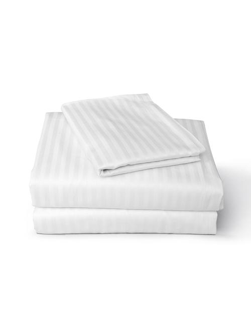 self stripe 300 tc premium cotton satin white bed sheet set - 12941988 - Very Small Image - 1