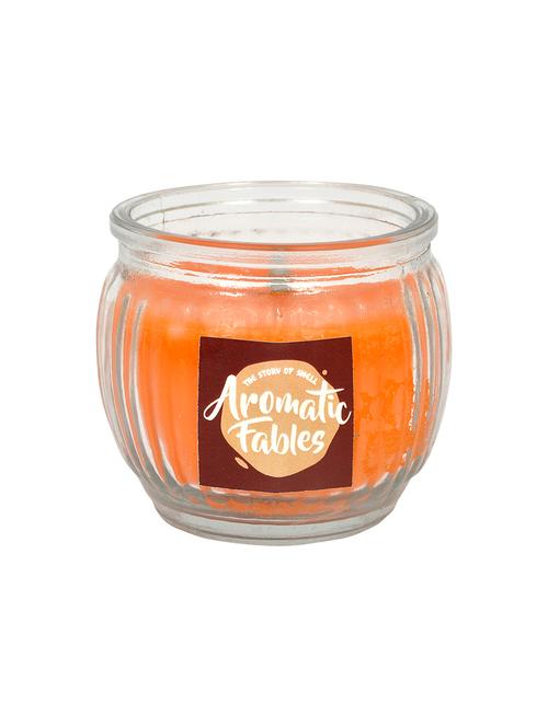 first row aromatic fables 7oz classic fragrance soy wax decorative gifting orange color round glass candle - 12942764 - Very Small Image - 1