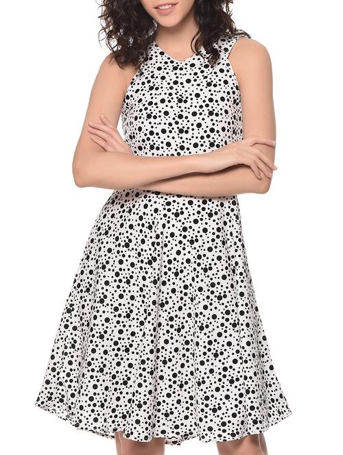 white polka dots printed fit & flare dress - 12943866 - Very Small Image - 1