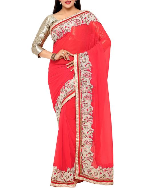 embroidered bordered saree with blouse - 12944194 - Very Small Image - 1