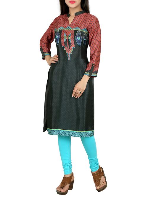 black crepe printed straight kurta - 12944277 - Very Small Image - 1