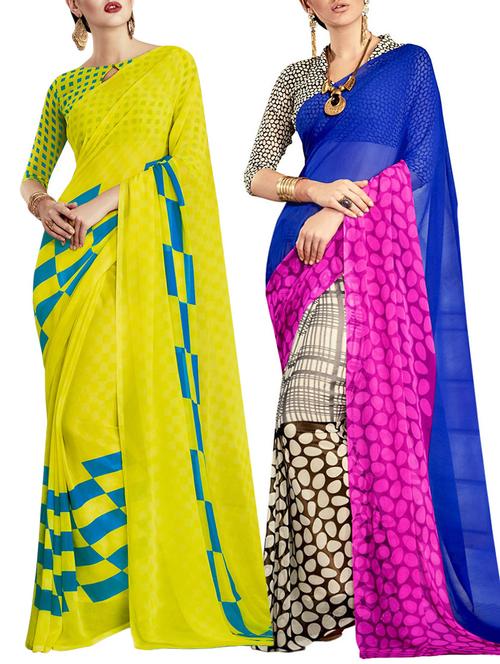 multicolored poly crepe saree combo (set of 2) with blouse - 12946405 - Very Small Image - 1