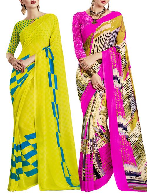 multicolored poly crepe saree combo (set of 2) with blouse - 12946410 - Very Small Image - 1