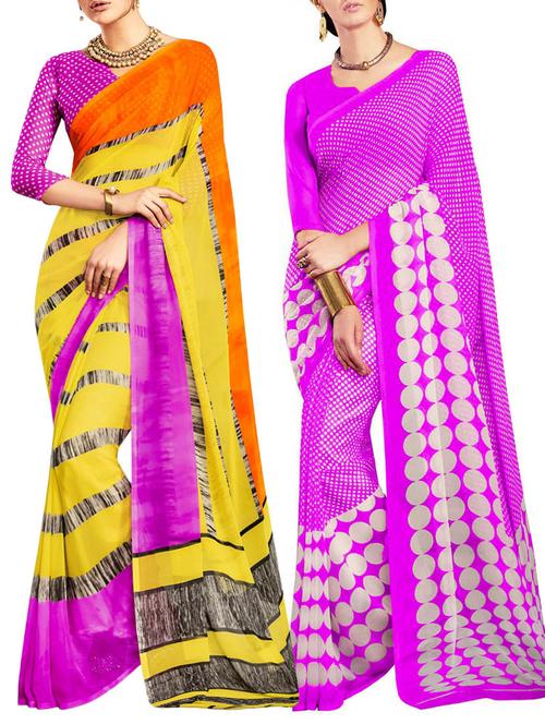 multicolored poly crepe saree combo (set of 2) with blouse - 12946456 - Very Small Image - 1