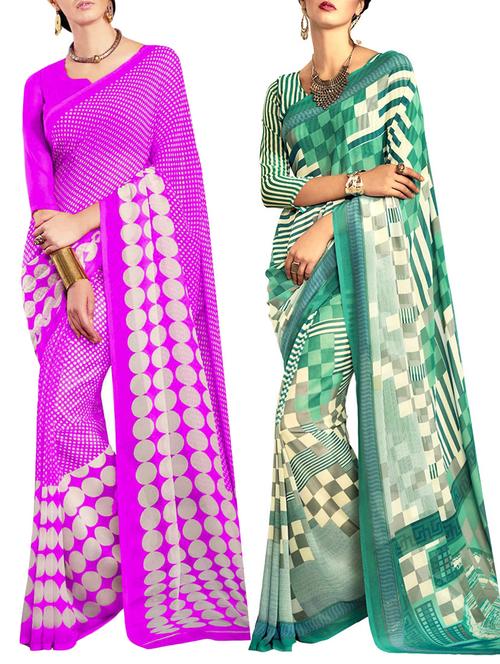 multicolored poly crepe saree combo (set of 2) with blouse - 12946463 - Very Small Image - 1