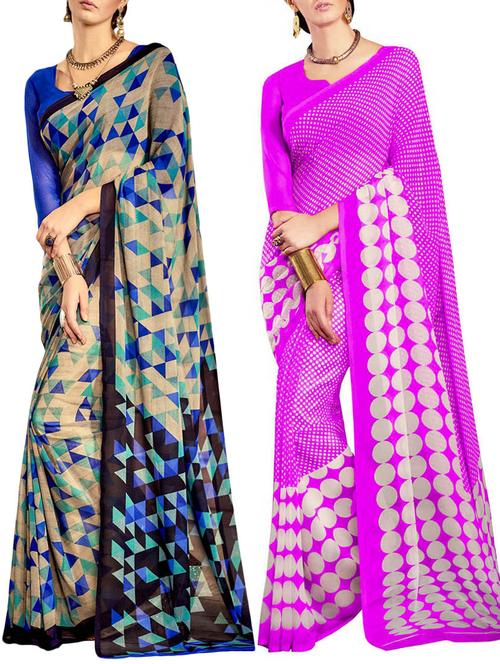 multicolored poly crepe saree combo (set of 2) with blouse - 12946466 - Very Small Image - 1