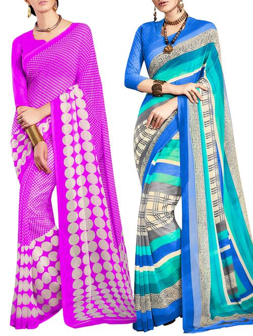 multicolored poly crepe saree combo (set of 2) with blouse - 12946475 - Very Small Image - 1
