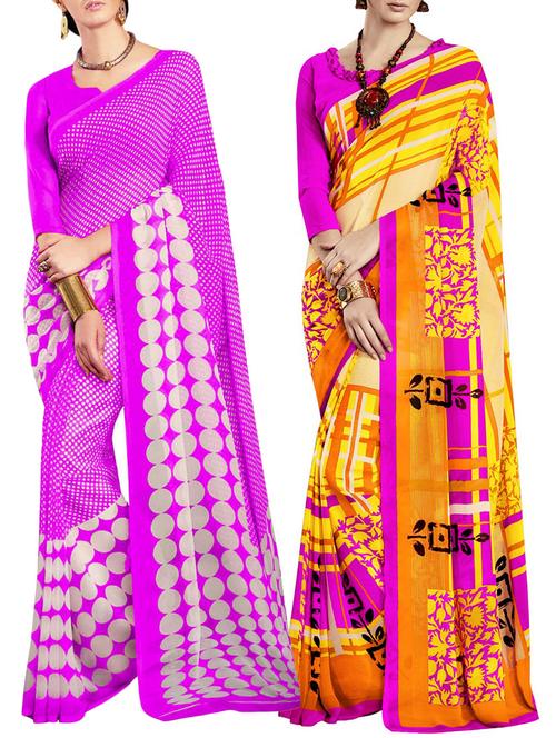 multicolored poly crepe saree combo (set of 2) with blouse - 12946479 - Very Small Image - 1