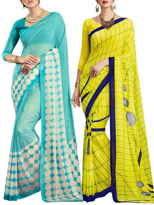 multicolored poly crepe saree combo (set of 2) with blouse - 12946545 - Very Small Image - 1