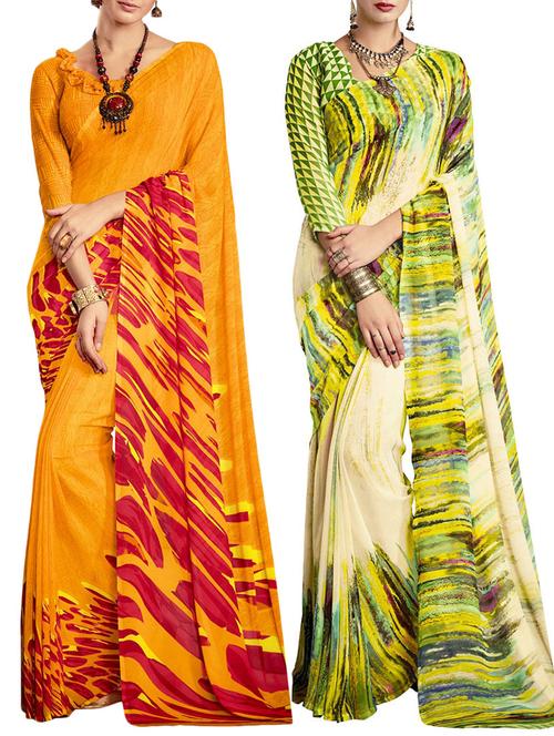 multicolored poly crepe saree combo (set of 2) with blouse - 12946574 - Very Small Image - 1