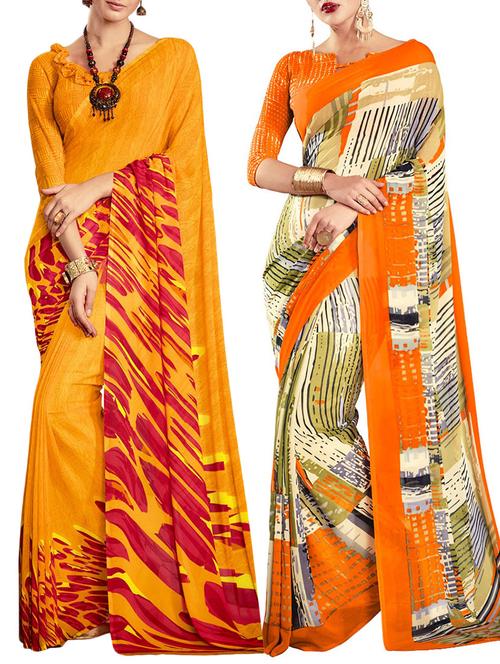 multicolored poly crepe saree combo (set of 2) with blouse - 12946580 - Very Small Image - 1