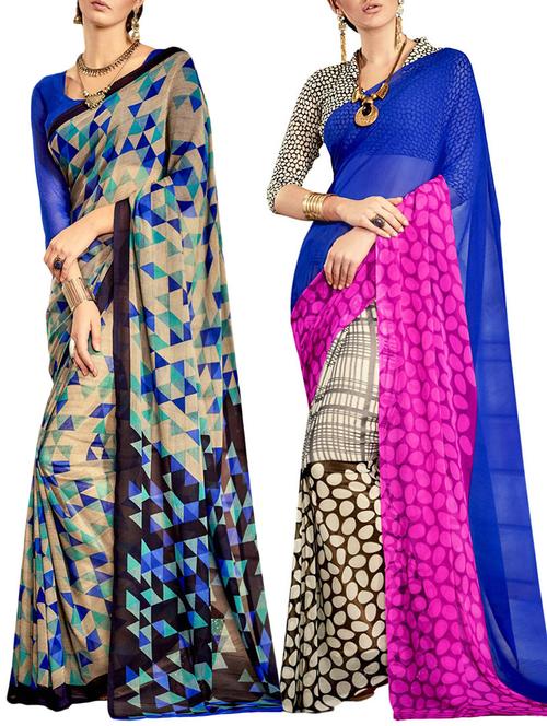 multicolored poly crepe saree combo (set of 2) with blouse - 12946586 - Very Small Image - 1