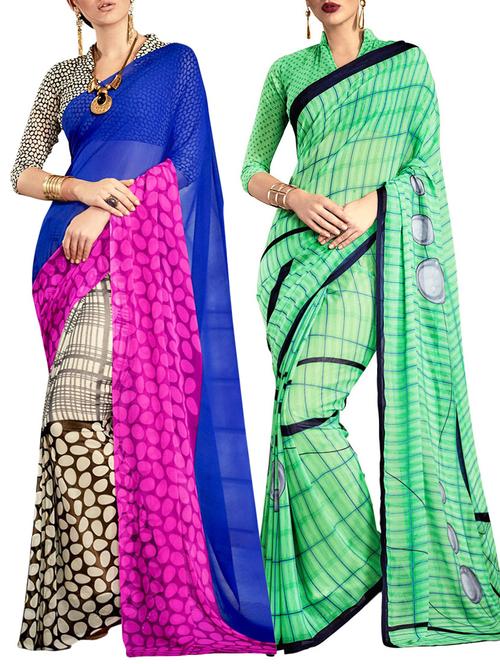 multicolored poly crepe saree combo (set of 2) with blouse - 12946598 - Very Small Image - 1