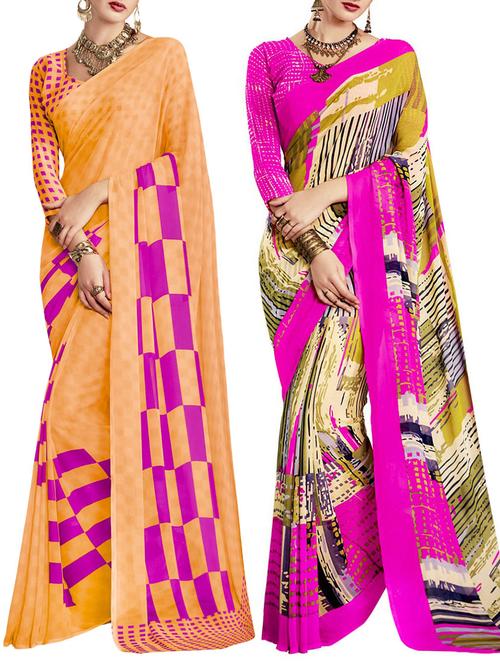 multicolored poly crepe saree combo (set of 2) with blouse - 12946606 - Very Small Image - 1
