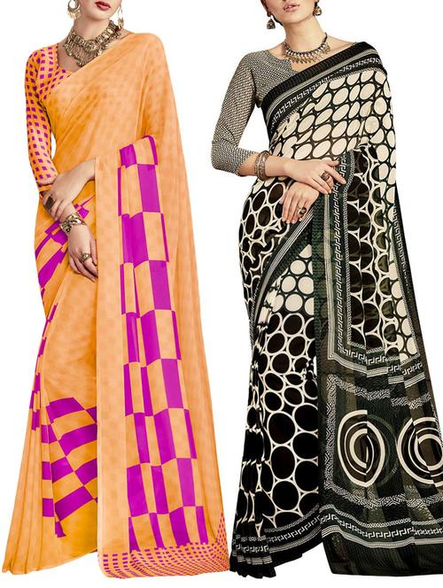 multicolored poly crepe saree combo (set of 2) with blouse - 12946615 - Very Small Image - 1