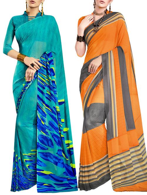multicolored poly crepe saree combo (set of 2) with blouse - 12946638 - Very Small Image - 1