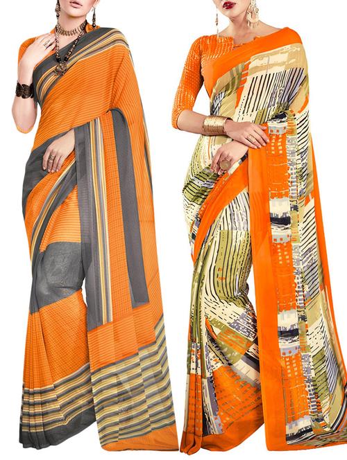 multicolored poly crepe saree combo (set of 2) with blouse - 12946643 - Very Small Image - 1