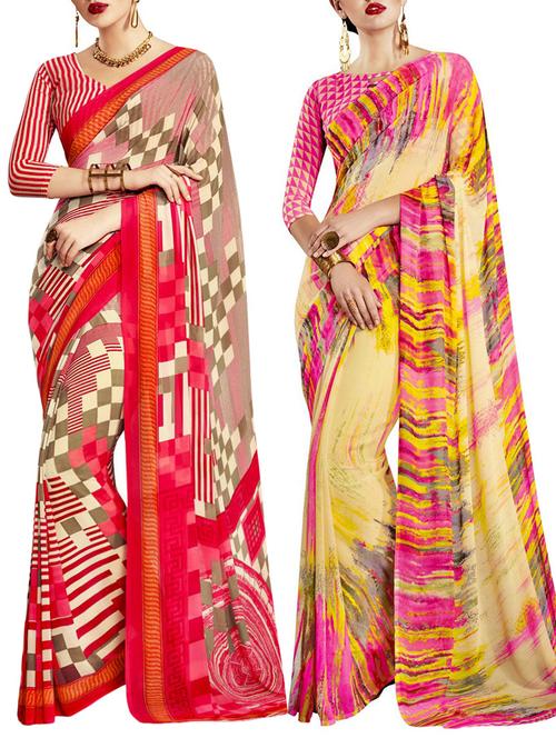 multicolored poly crepe saree combo (set of 2) with blouse - 12946669 - Very Small Image - 1