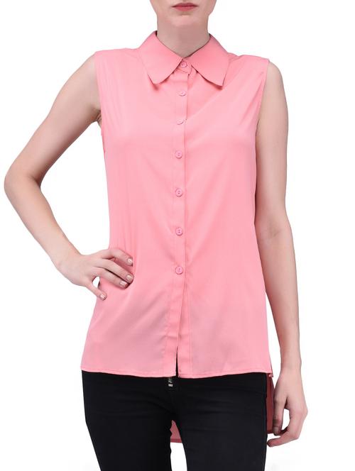 pink plain poly crepe shirt - 1294668 - Very Small Image - 1