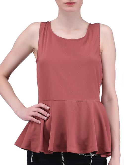 brown plain poly crepe top - 1294672 - Very Small Image - 1