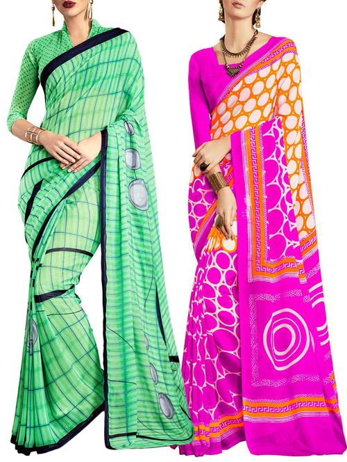 multicolored poly crepe saree combo (set of 2) with blouse - 12946724 - Very Small Image - 1