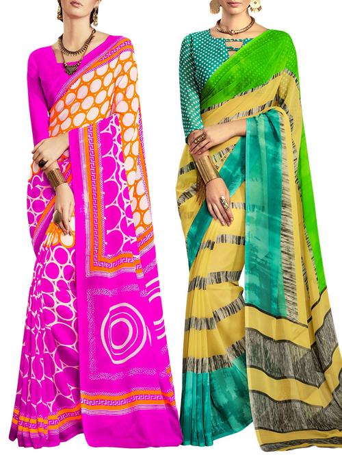 multicolored poly crepe saree combo (set of 2) with blouse - 12946727 - Very Small Image - 1