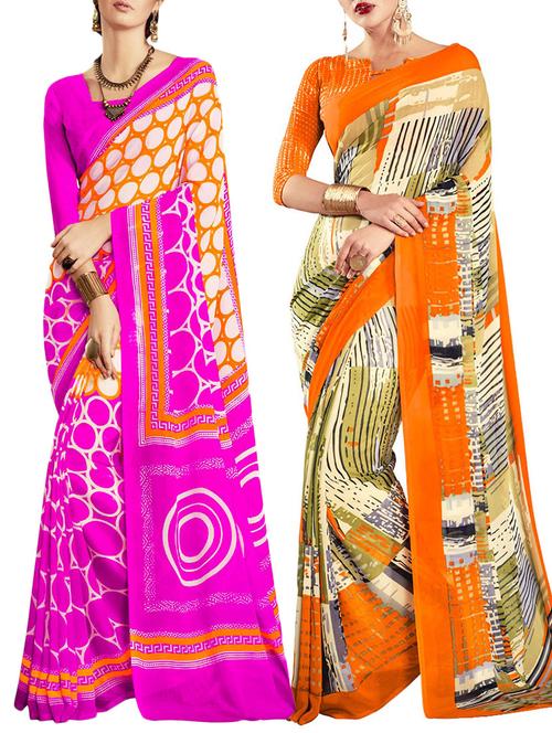 multicolored poly crepe saree combo (set of 2) with blouse - 12946728 - Very Small Image - 1