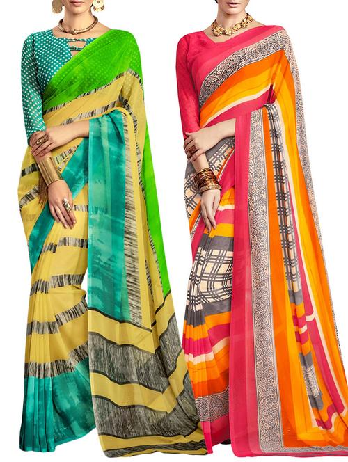 multi colored poly crepe combos saree with blouse - 12946754 - Very Small Image - 1