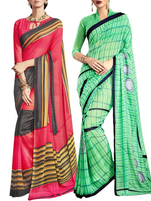 multi colored poly crepe combos saree with blouse - 12946793 - Very Small Image - 1