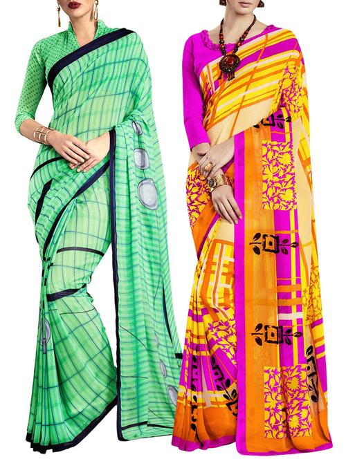 multi colored poly crepe combos saree with blouse - 12946824 - Very Small Image - 1