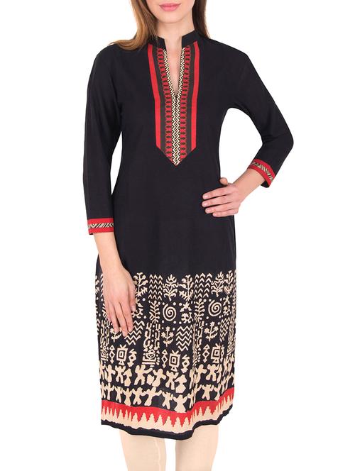 black cotton straight kurta - 12946893 - Very Small Image - 1