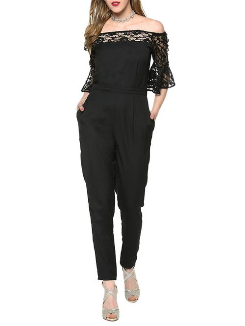 black polyester full leg jumpsuit - 12947438 - Very Small Image - 1