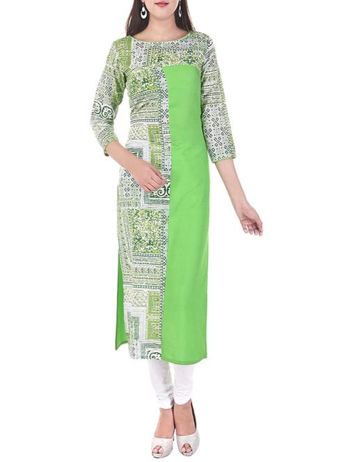 green cotton printed straight kurta - 12949522 - Very Small Image - 1
