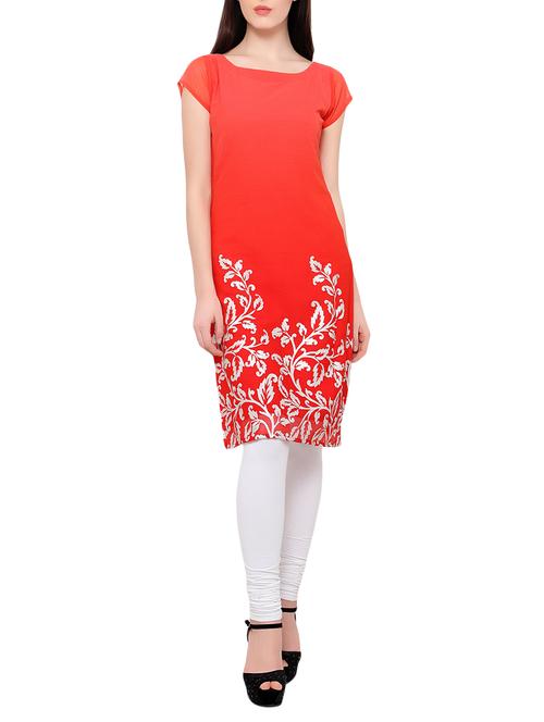 red chiffon straight kurta - 12949904 - Very Small Image - 1