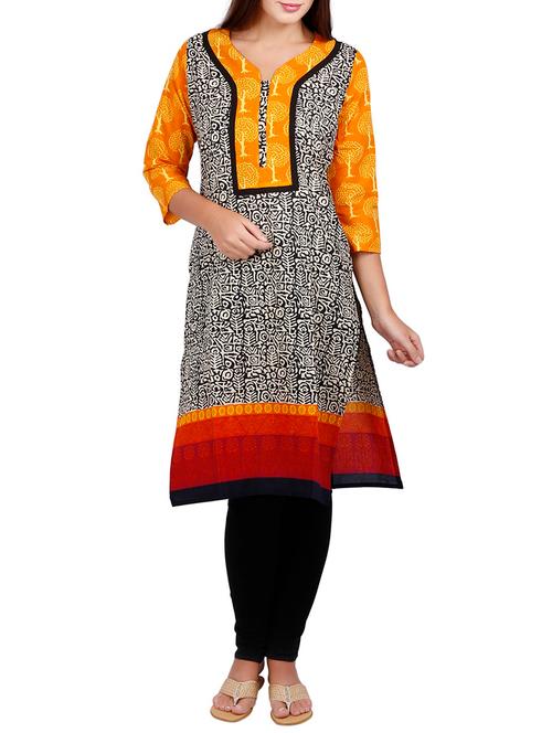 grey printed cotton straight kurta - 12950167 - Very Small Image - 1