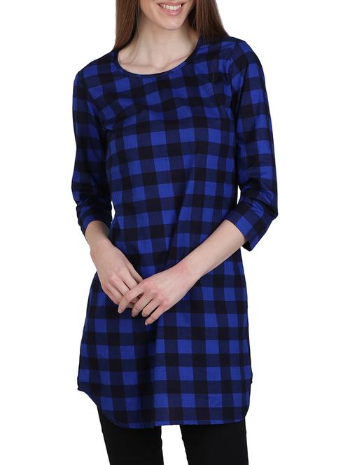 blue cotton straight kurti - 12951559 - Very Small Image - 1