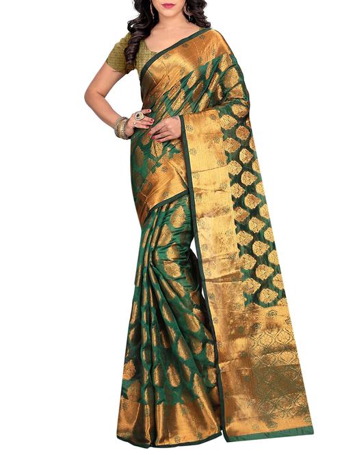 green woven art silk saree with blouse - 12953086 - Very Small Image - 1