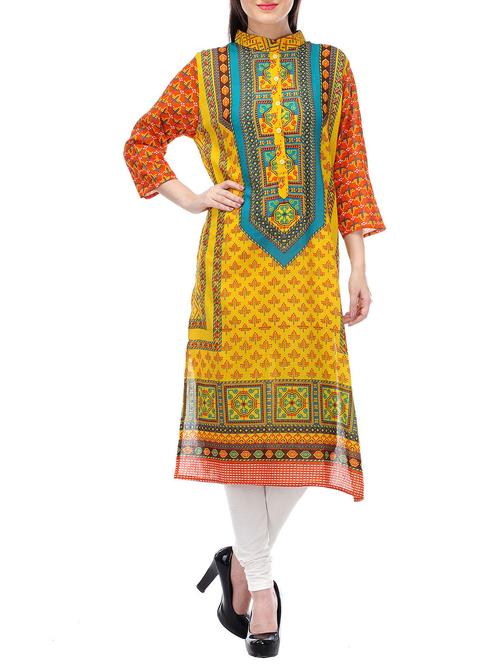 yellow cotton straight kurta - 12953584 - Very Small Image - 1