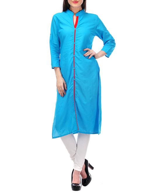 blue cotton straight printed kurta - 12953593 - Very Small Image - 1