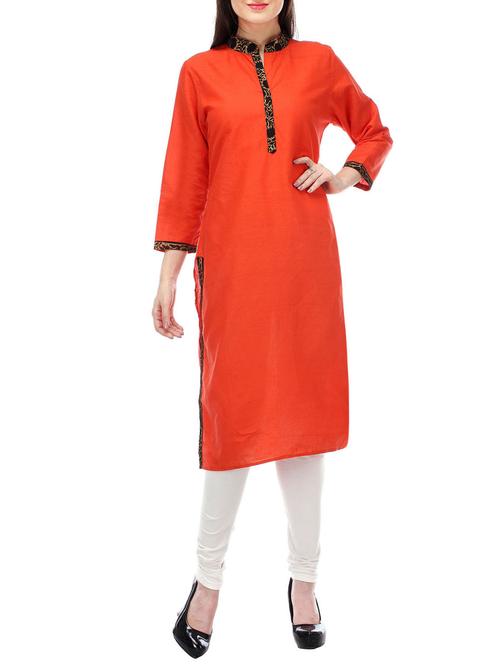 orange cotton kurta - 12953594 - Very Small Image - 1
