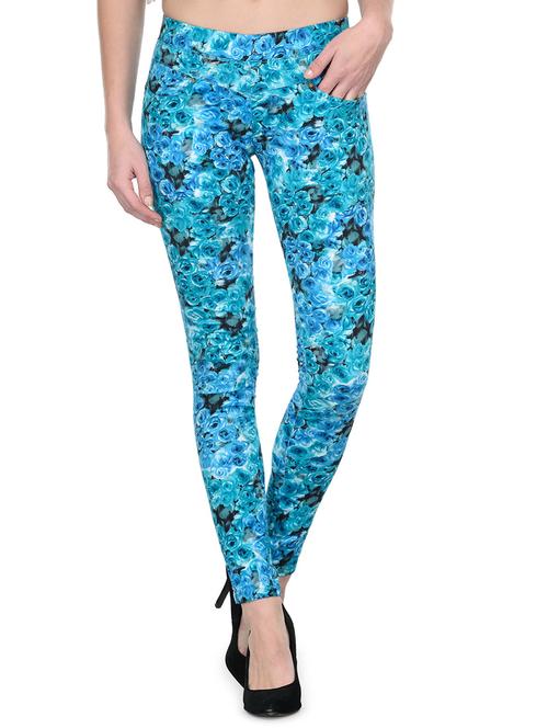 light blue floral printed cotton jegging - 12954071 - Very Small Image - 1