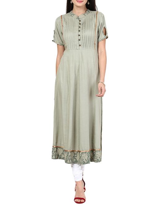 grey rayon long anarkali kurta - 12954143 - Very Small Image - 1