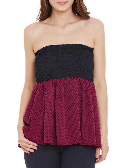 pink polka dots printed crepe top - 12958029 - Very Small Image - 1