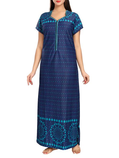 dark blue printed satin gown - 12960368 - Very Small Image - 1