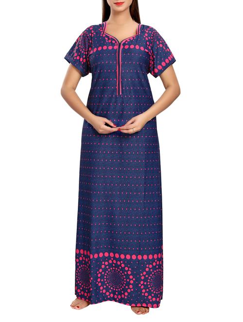 dark blue printed satin gown - 12960369 - Very Small Image - 1
