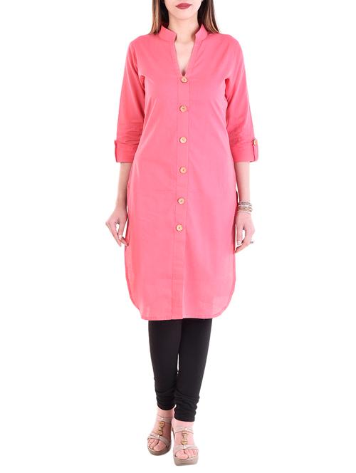 pink cotton straight kurta - 12963886 - Very Small Image - 1