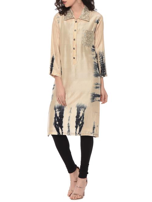 beige dupion printed kurta - 12967085 - Very Small Image - 1