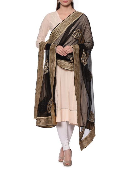 black machine work net dupatta - 12967107 - Very Small Image - 1