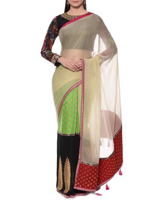 multicolor georgette embroidered saree with blouse - 12967114 - Very Small Image - 1