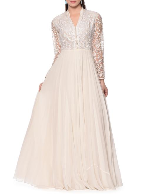 white embroidered georgette gown - 12967146 - Very Small Image - 1